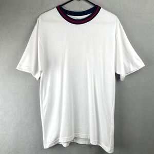 American Apparel Heavy Jersey White Ringer T-Shirt Navy Red Striped Crew Neck S